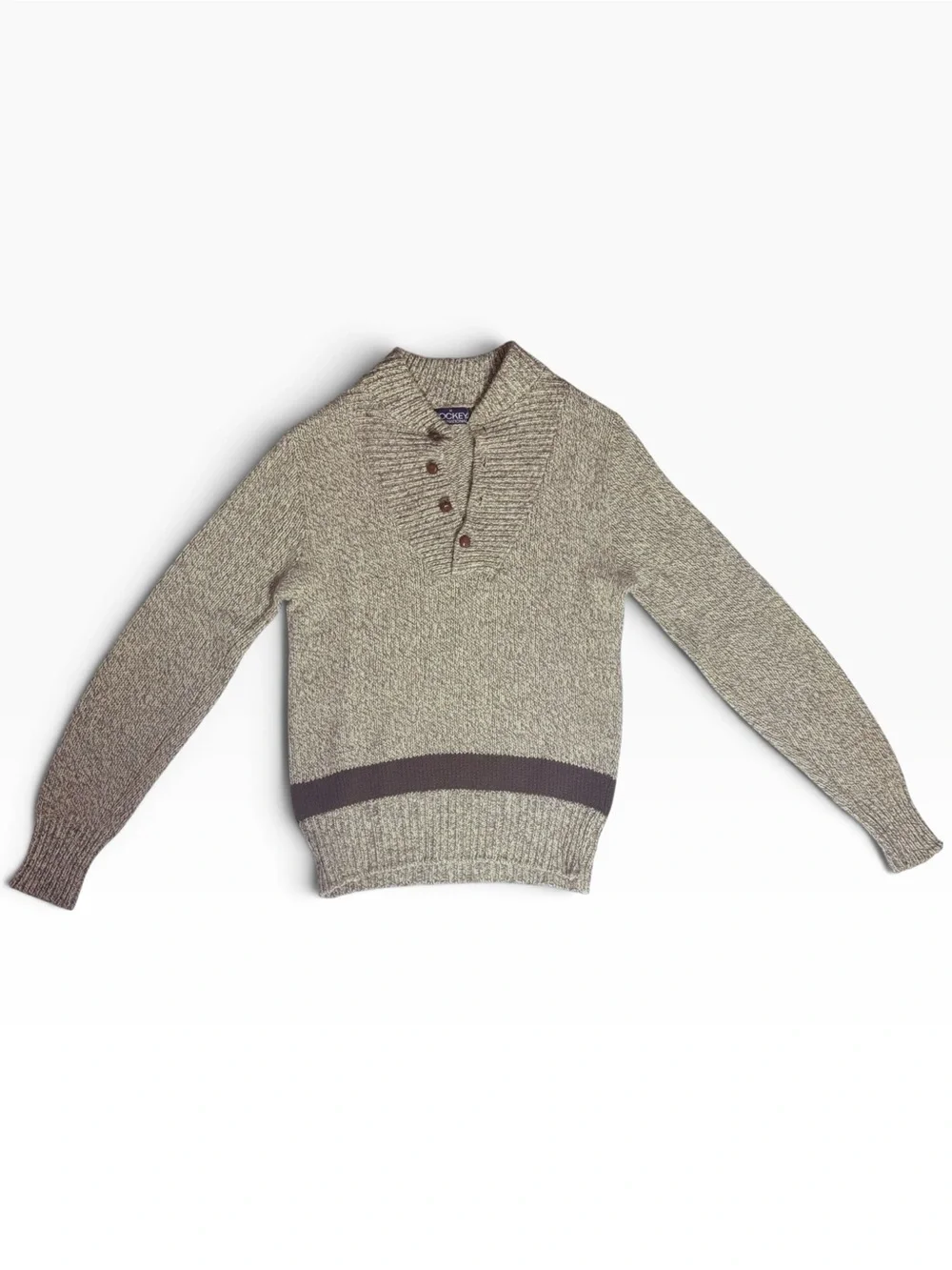 Vintage Prep Jockey International Marled Knit Henley Sweater Suede Elbow Patch